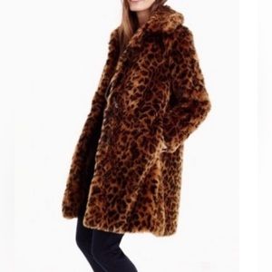 JCrew Brown Faux Fur Leopard Coat Size M